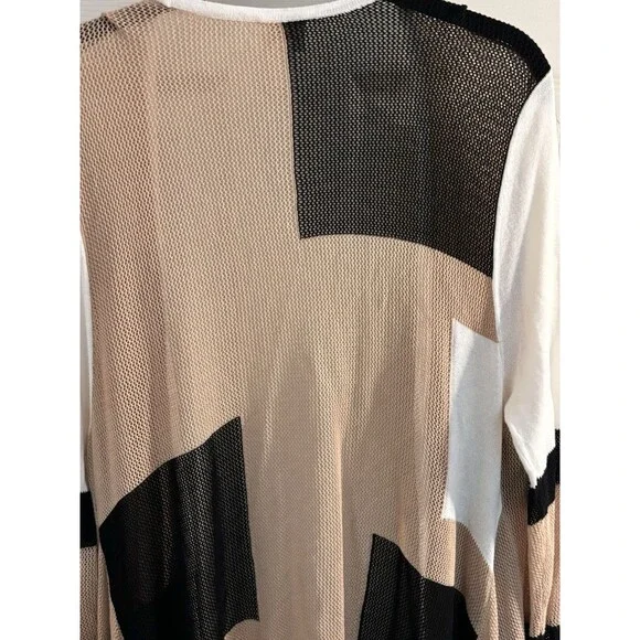 Chicos Travelers Collection Cardigan Black White Chevron Mesh Open Front Size 2 - Picture 5 of 9